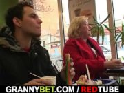 Huge grandma is picked up in cafe 2/16