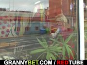 Huge grandma is picked up in cafe 6/16