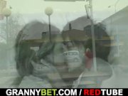 Huge grandma is picked up in cafe 7/16