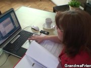 Granny and boys teen threesome in the office 2/16