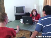Granny and boys teen threesome in the office 5/16