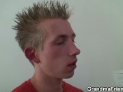 Granny and boys teen threesome in the office 9/16