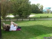 He finds and bangs blonde granny outside 14/16