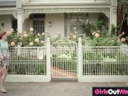 Cute hairy lesbians lick each other outdoors 2/16