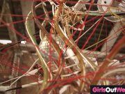 Cute hairy lesbians lick each other outdoors 3/16