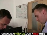 Two dudes share old blonde in the office 11/16