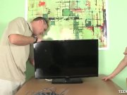 Teen redhead jacks the mature man 3/16