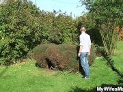 Old mother in law sucks and rides him outside 7/16