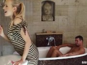Naughty Blonde teases her man in the bath 3/16