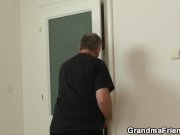 Old old grandma in lingerie swallows two cock 6/16