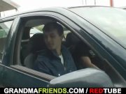 Old bitch takes two cocks outside 3/16