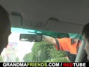 Old bitch takes two cocks outside 4/16