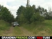 Old bitch takes two cocks outside 8/16