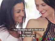 Brunette beauties play with buttplug tail 14/16
