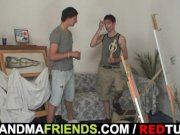 Old bitch is banged by two young painters 1/16