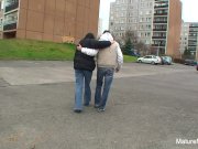 Busty brunette granny fucks on the floor 2/16