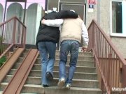 Busty brunette granny fucks on the floor 3/16