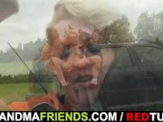 Two dudes pick up old bitch and screw her hard 12/16