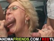 Two dudes pick up old bitch and screw her hard