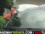 Two dudes pick up old bitch and screw her hard 4/16