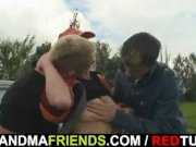 Two dudes pick up old bitch and screw her hard 7/16