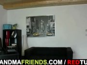 Business lady takes two cocks 1/16