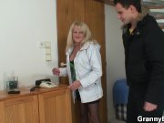 70 years old granny in stockings riding 4/16