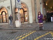 Old granny in stockings rides stranger 1/16