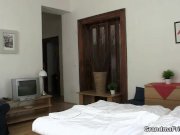 Horny old granny swallows two dicks 1/16