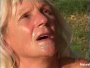 Blonde grandma gets some cum on her glasses 16/16