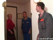 Granny offers her old body for 2 guys 2/16