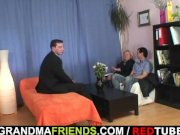 Blonde grandma gets slammed by two cocks 1/16