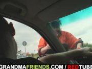 Blonde granny has threesome outdoors 2/16