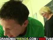 Two dudes bang nasty old teacher 9/16