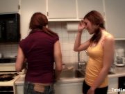 Busty MILF teaches young brunette how to cook and then some 5/16