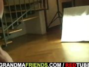 Plump mature bitch takes two young cocks 12/16