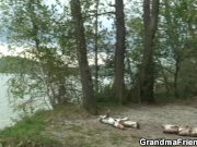 Old grandma and boys teen 3some outdoors 1/16