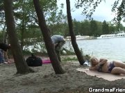 Old grandma and boys teen 3some outdoors 7/16