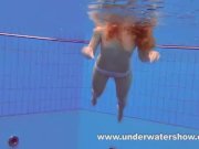 Redhead Katka playing underwater 8/16