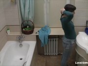 Chick films herself acting nasty in the bathroom 1/16