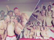Orgy for Christmas sexy girl Nesty gangbang fuck with 8 old men 1/16