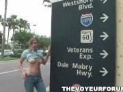 Petite teen flashing her tits outdoors 14/16