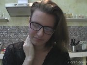 Solo girl with glasses chatting in the kitchen 8/16