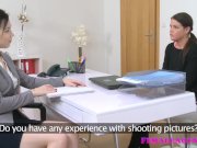 Female Agent Shy beauty seduced and fucked by busty agent 2/16