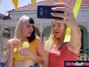 Hairy lesbian snatch eaten in the kitchen 1/16