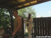 Hot old lady takes two cocks at once 1/16