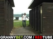 Old bitch blows and fucks him in the public 1/16