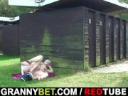 Old bitch blows and fucks him in the public 14/16