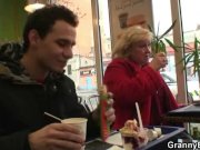 Young guy picks up huge old grandma in cafe 2/16