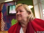 Young guy picks up huge old grandma in cafe 4/16